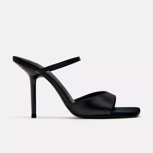 NEW Black ZARA Square Toe Mule Sandals